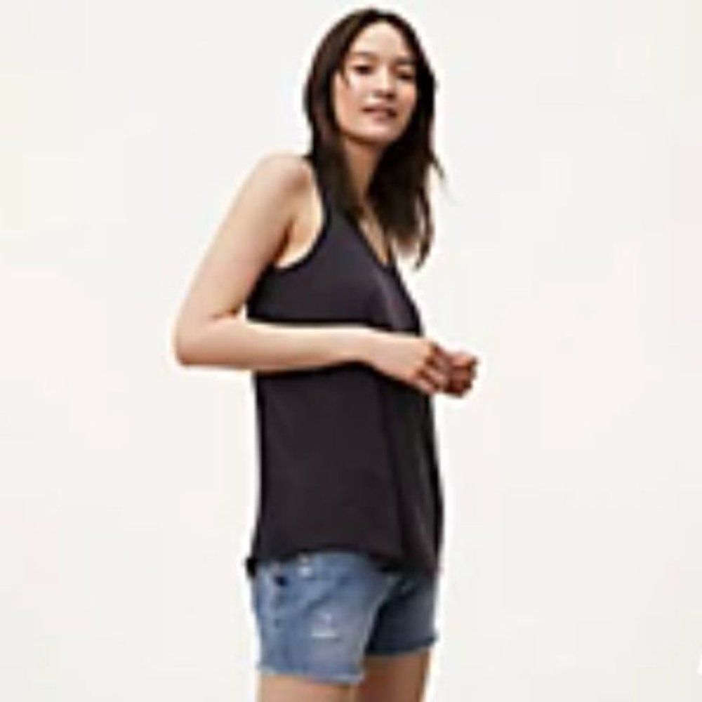 Ann Taylor LOFT Petite Gray Mixed Media Tank Top Womens Sleeveless Blouse